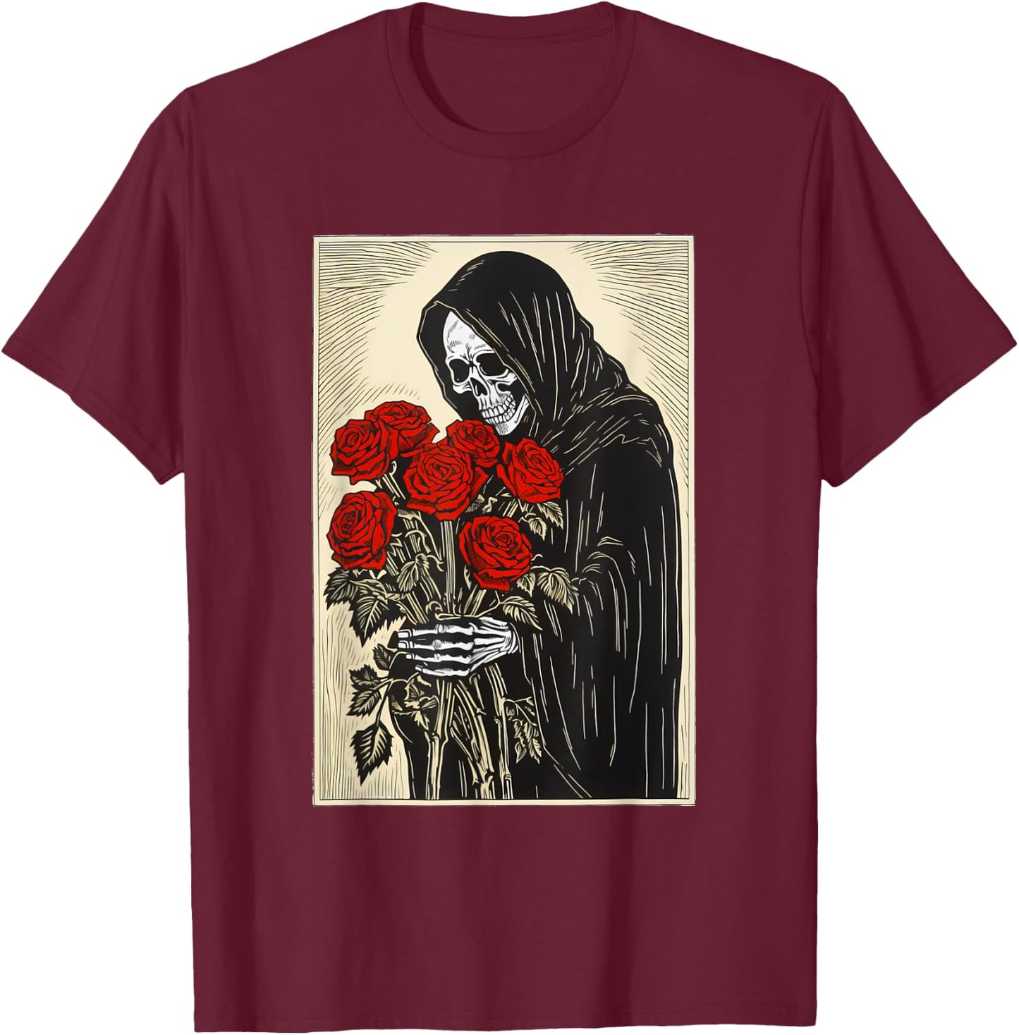 Grim Reaper Smelling The Roses T-Shirt - T-Shirt | Maroon