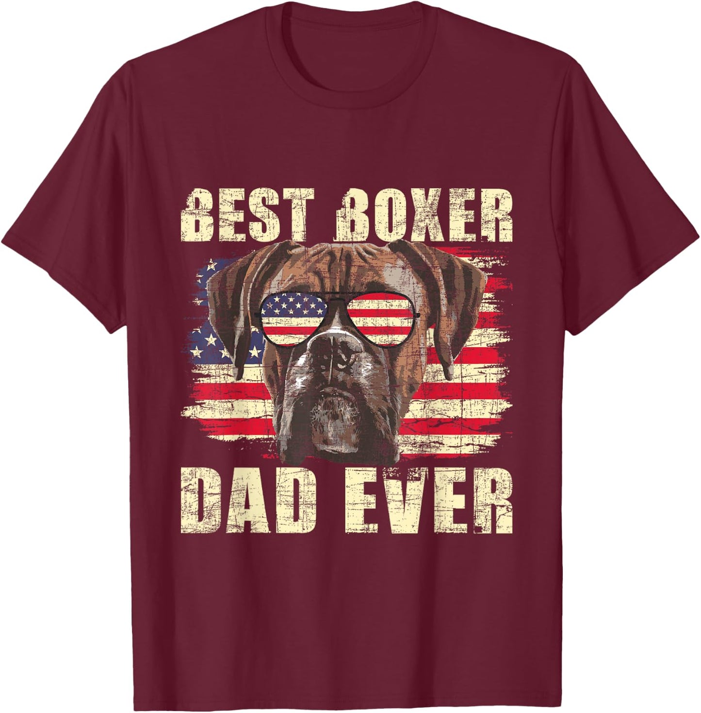 Best Boxer Dad Ever - USA Flag American Dog Animal Lover T-Shirt - T-Shirt | Maroon