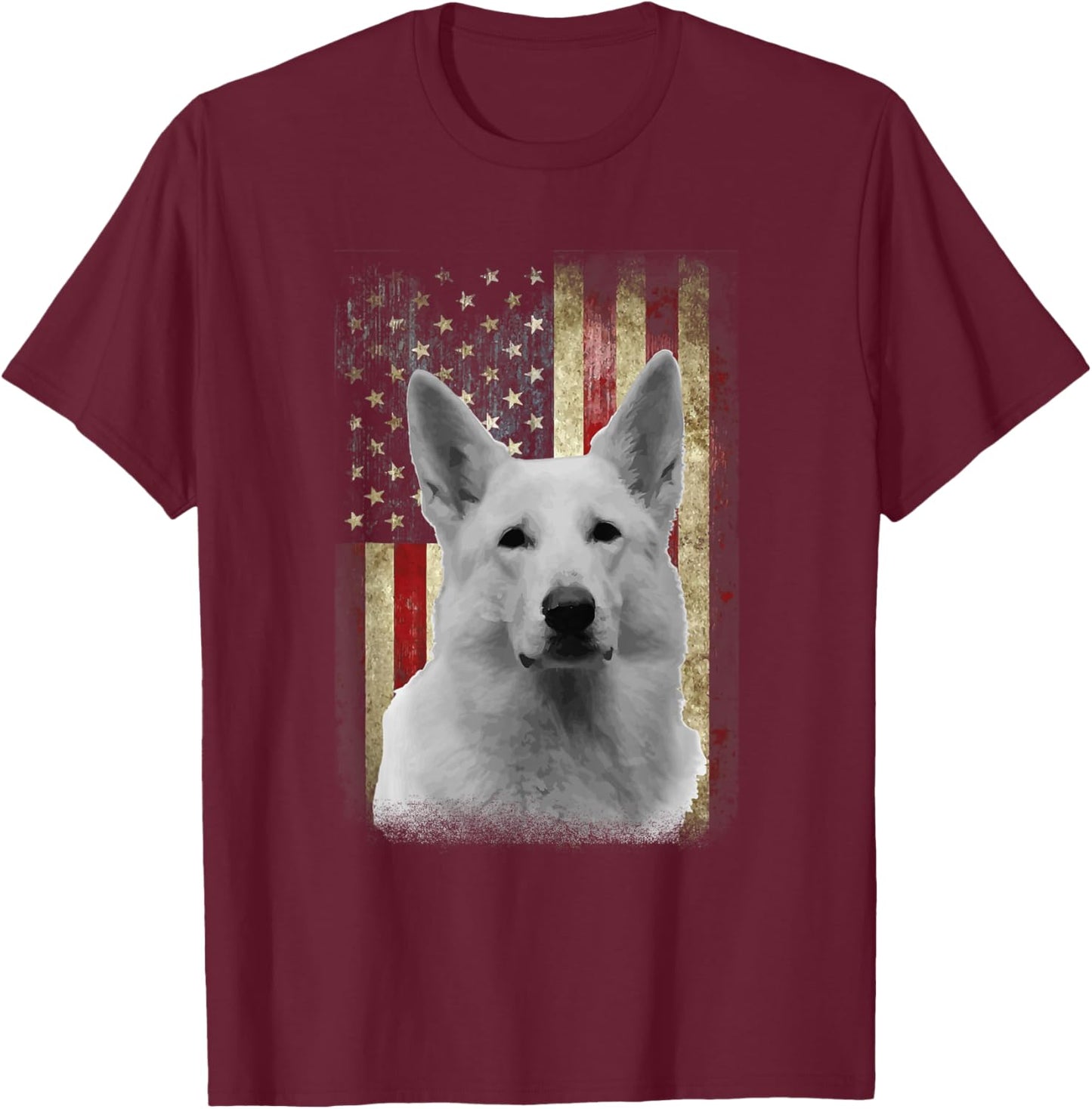 Patriotic White German Shepherd Flag American USA Dog Lover T-Shirt - T-Shirt | Maroon
