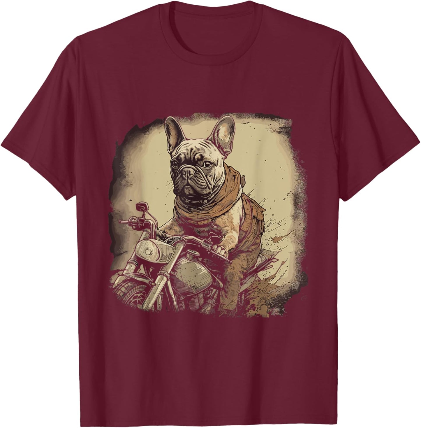 Funny Vintage French Bulldog Biker French Bulldog Motorcycle Women T-Shirt - T-Shirt | Maroon