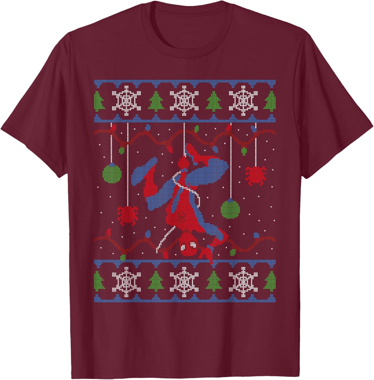 Marvel Spider-Man Upside Down Ugly Christmas Sweater T-Shirt - T-Shirt | Maroon