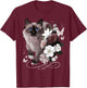 Siamese Cat with Flowers Vintage Look Floral Siamese Cat T-Shirt - T-Shirt | Maroon