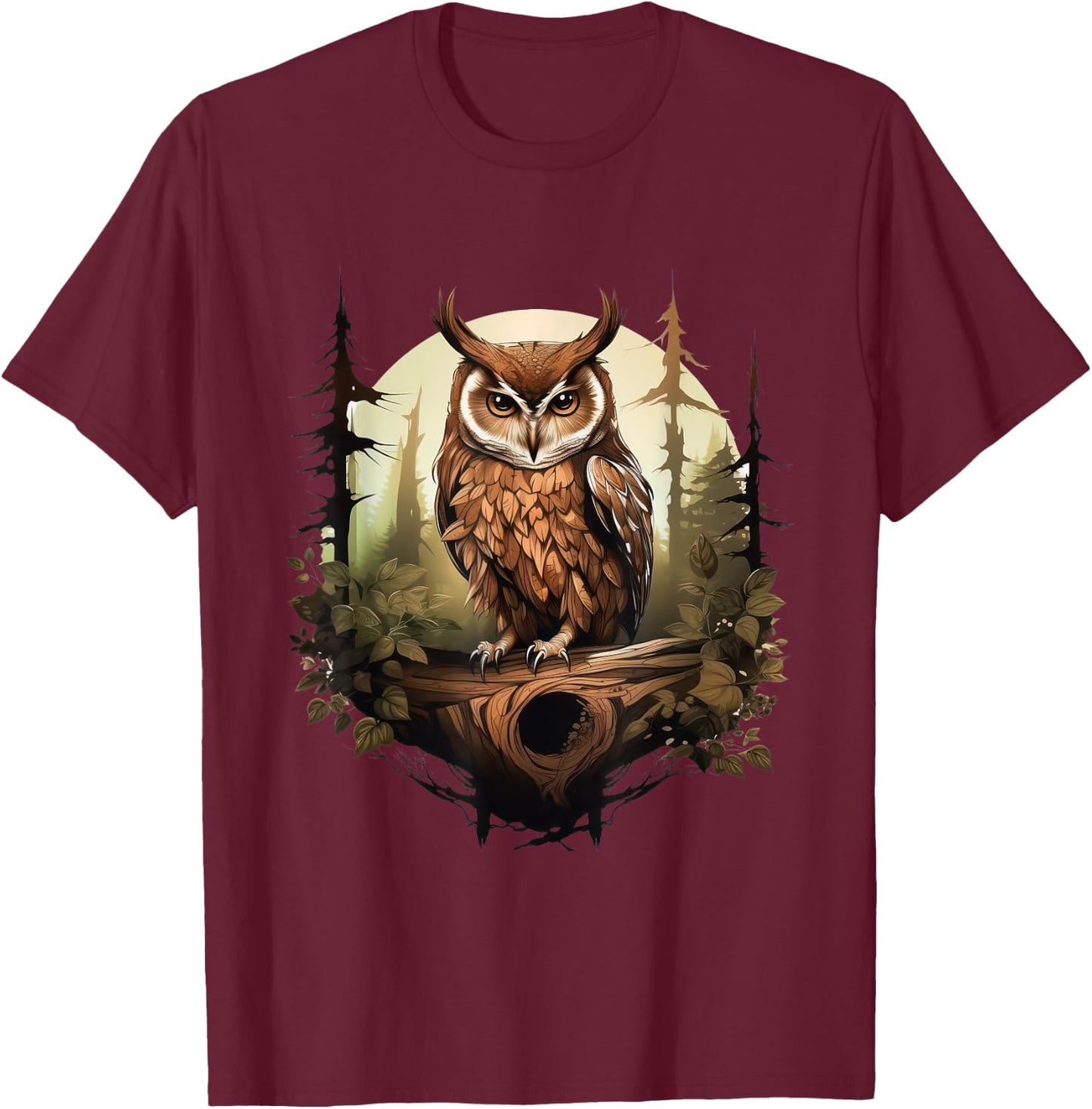 Owl Forest Graphic Women Men Girls Boys T-Shirt - T-Shirt | Maroon