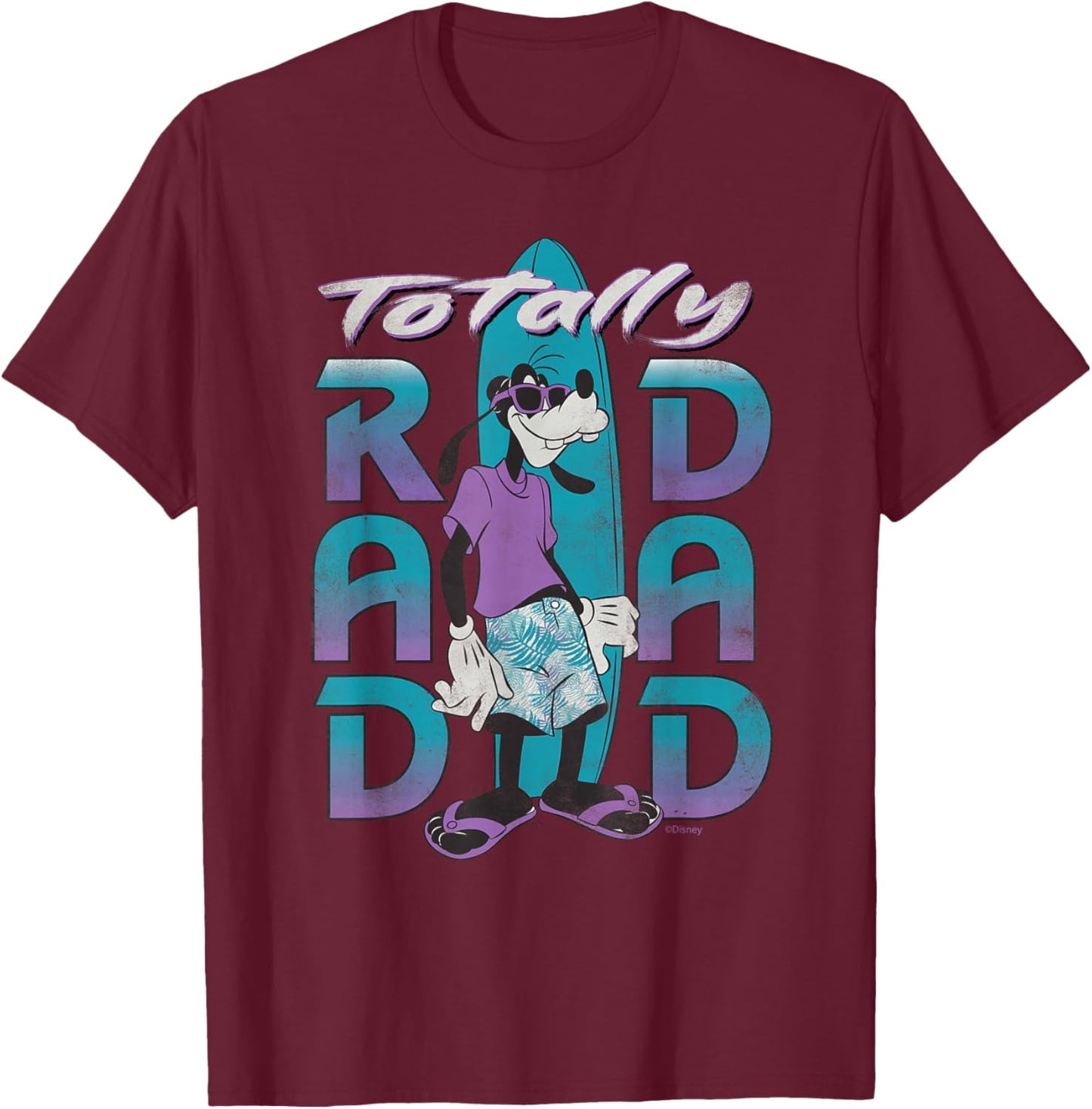Disney Goofy Totally Rad Dad Father’s Day Surfing Distressed T-Shirt - T-Shirt | Maroon