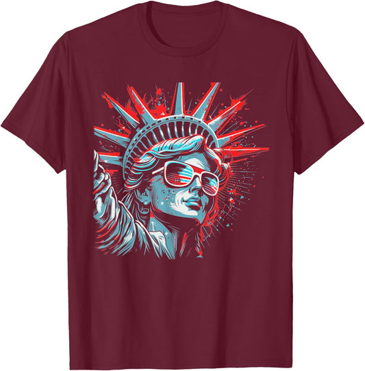 Statue Of Liberty 4th of July American Flag USA Funny T-Shirt - T-Shirt | Maroon