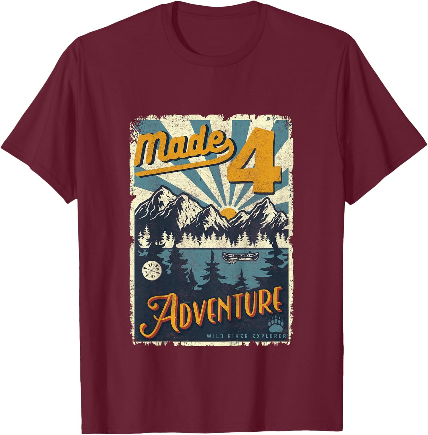 4th Birthday camping themed Party Made four adventure T-Shirt - T-Shirt | Maroon