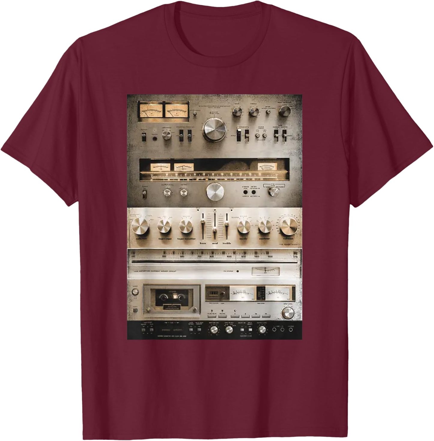 Setup Vintage Audio HiFi Sound System Mixed Media Collage T-Shirt - T-Shirt | Maroon