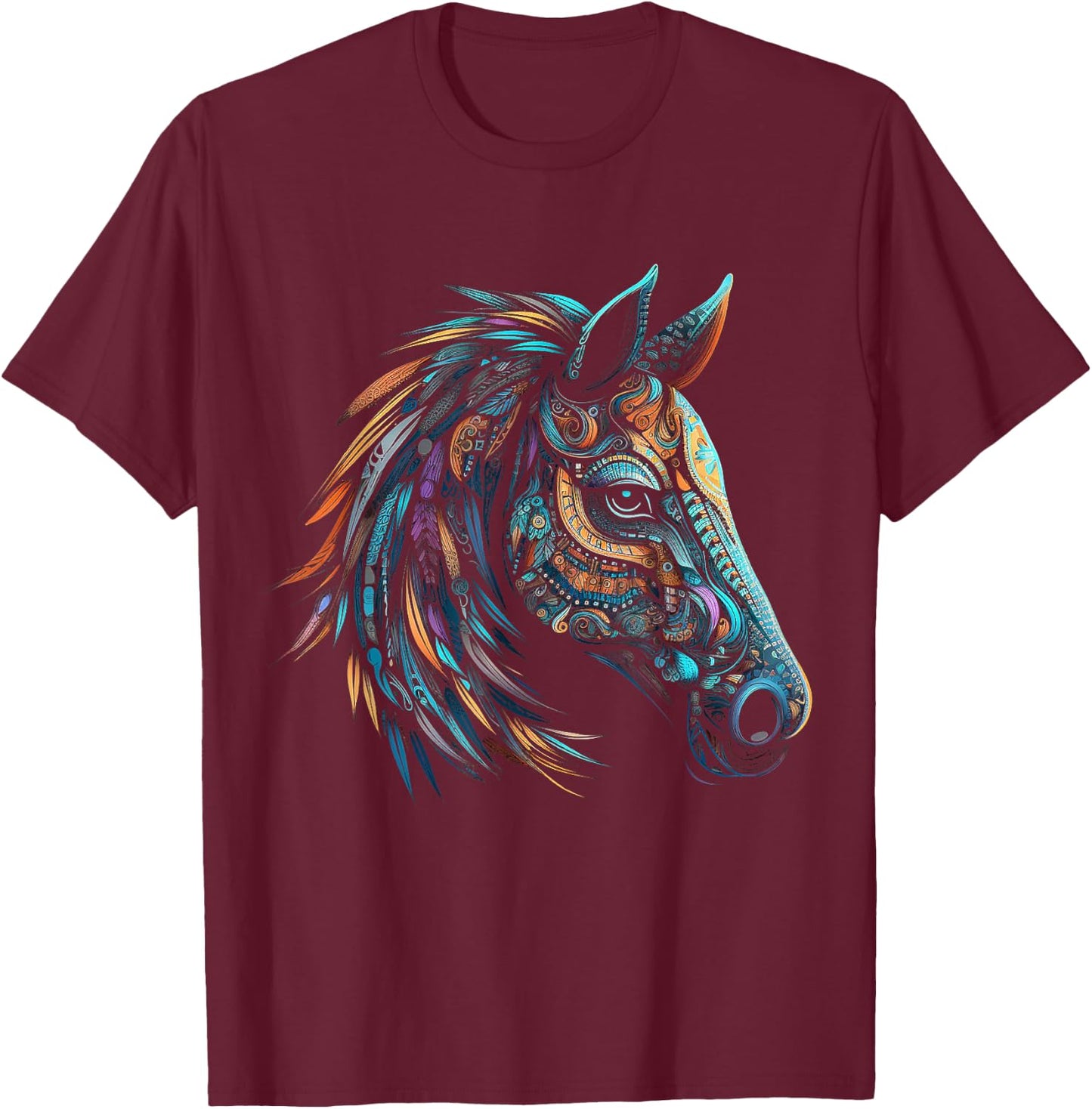 Horse Lover Mandala Artwork | Animal Motif Horse T-Shirt - T-Shirt | Maroon