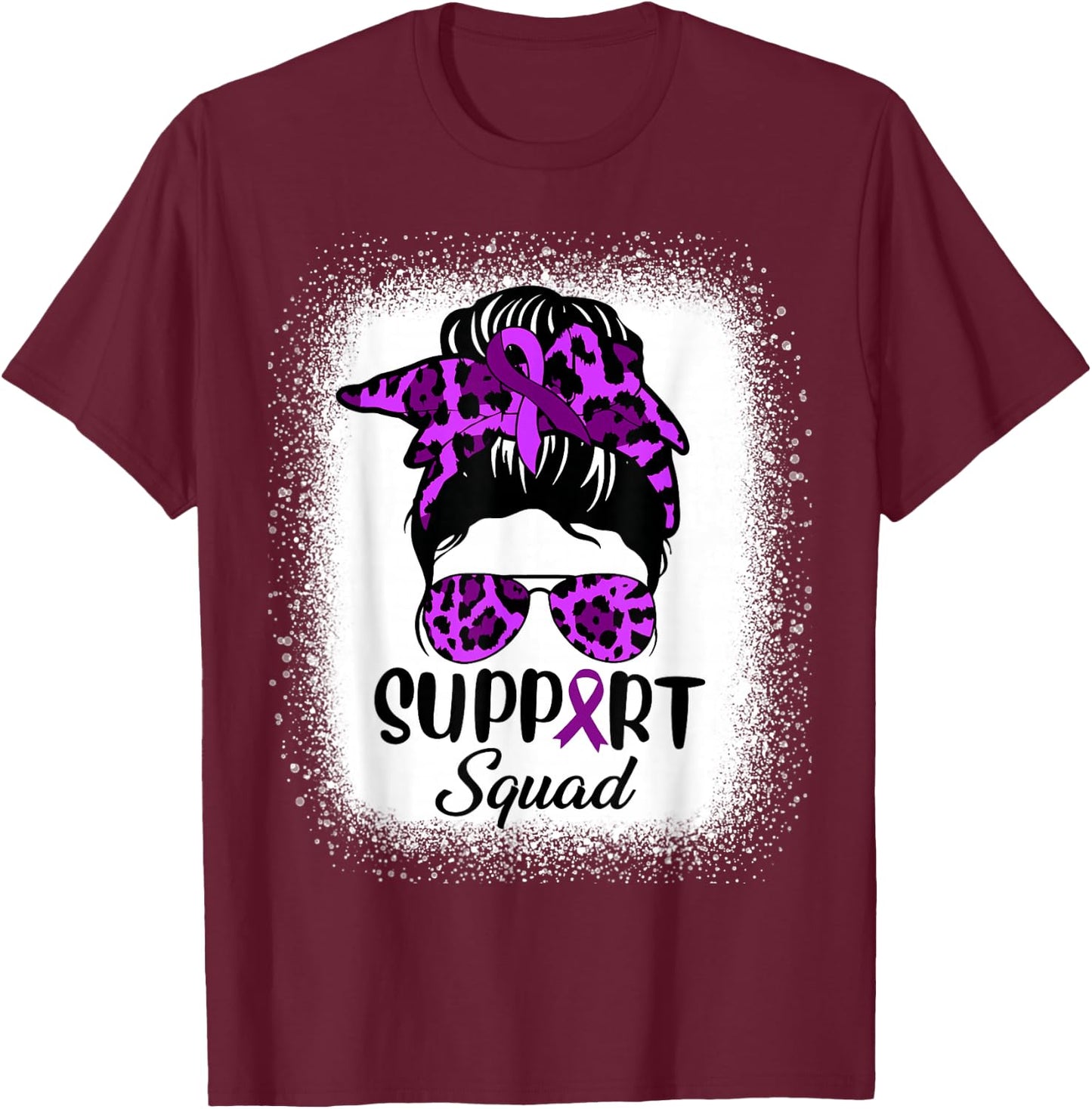 Support Pancreatic Cancer Awareness Messy Bun Ribbon Purple T-Shirt - T-Shirt | Maroon