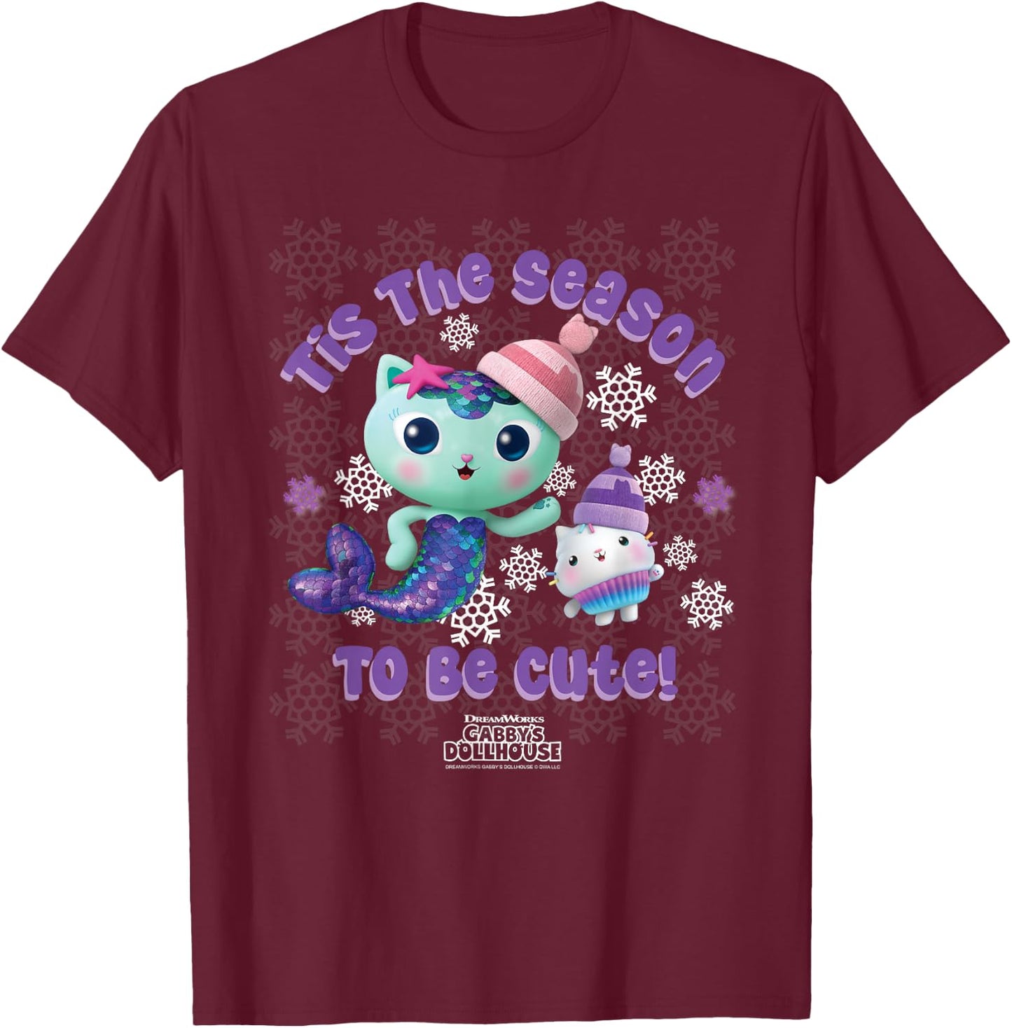 DreamWorks Gabby's Dollhouse Holiday MerCat & Cakey T-Shirt - T-Shirt | Maroon