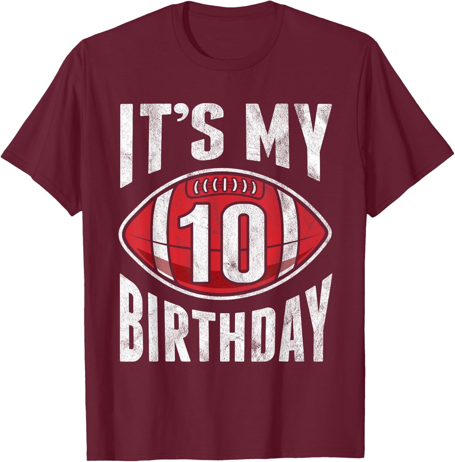 10 Years Old American Football 10th Birthday Boy Retro Style T-Shirt - T-Shirt | Maroon