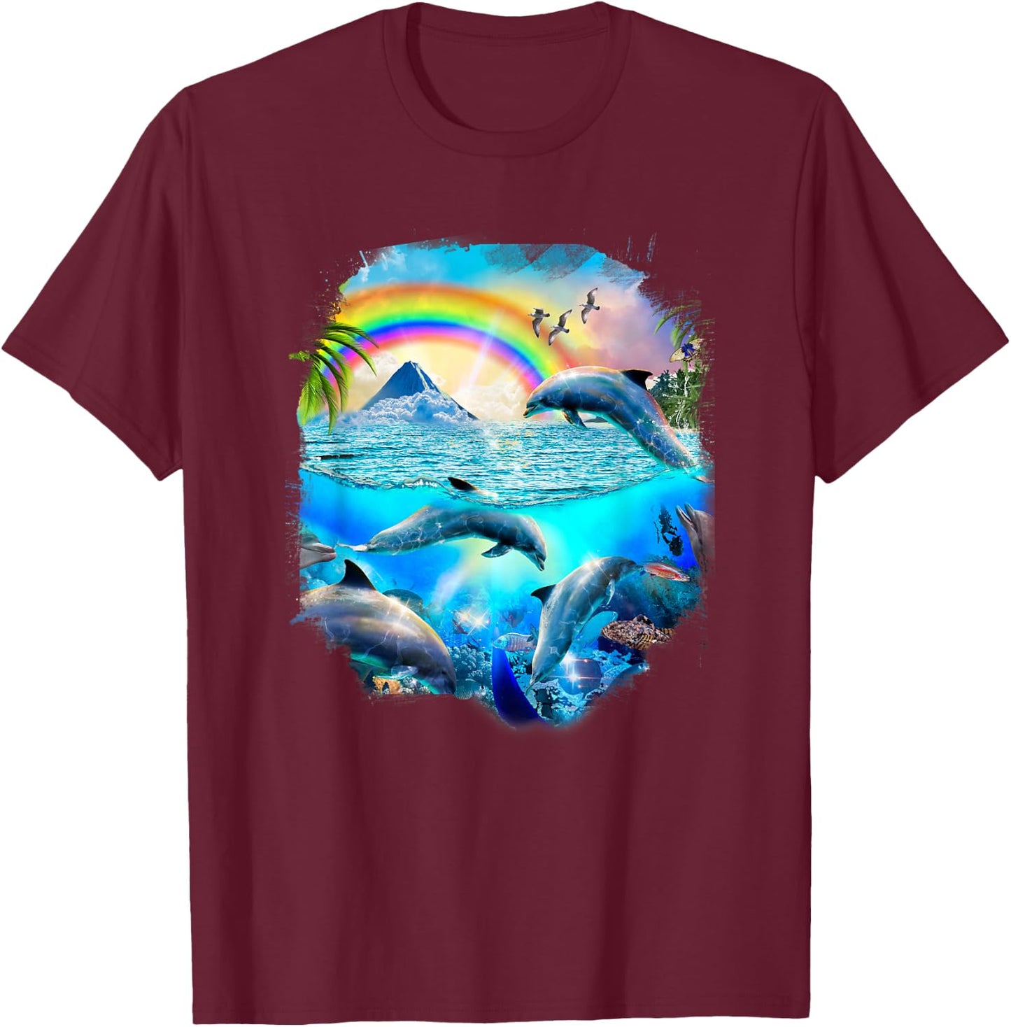 Rainbow Dolphin Tropical Ocean Dolphins T-Shirt - T-Shirt | Maroon