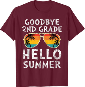 Goodbye 2nd Grade Hello Summer Sunglasses Last Day Of School Men Women Girls Kids T-Shirt - T-Shirt | Maroon