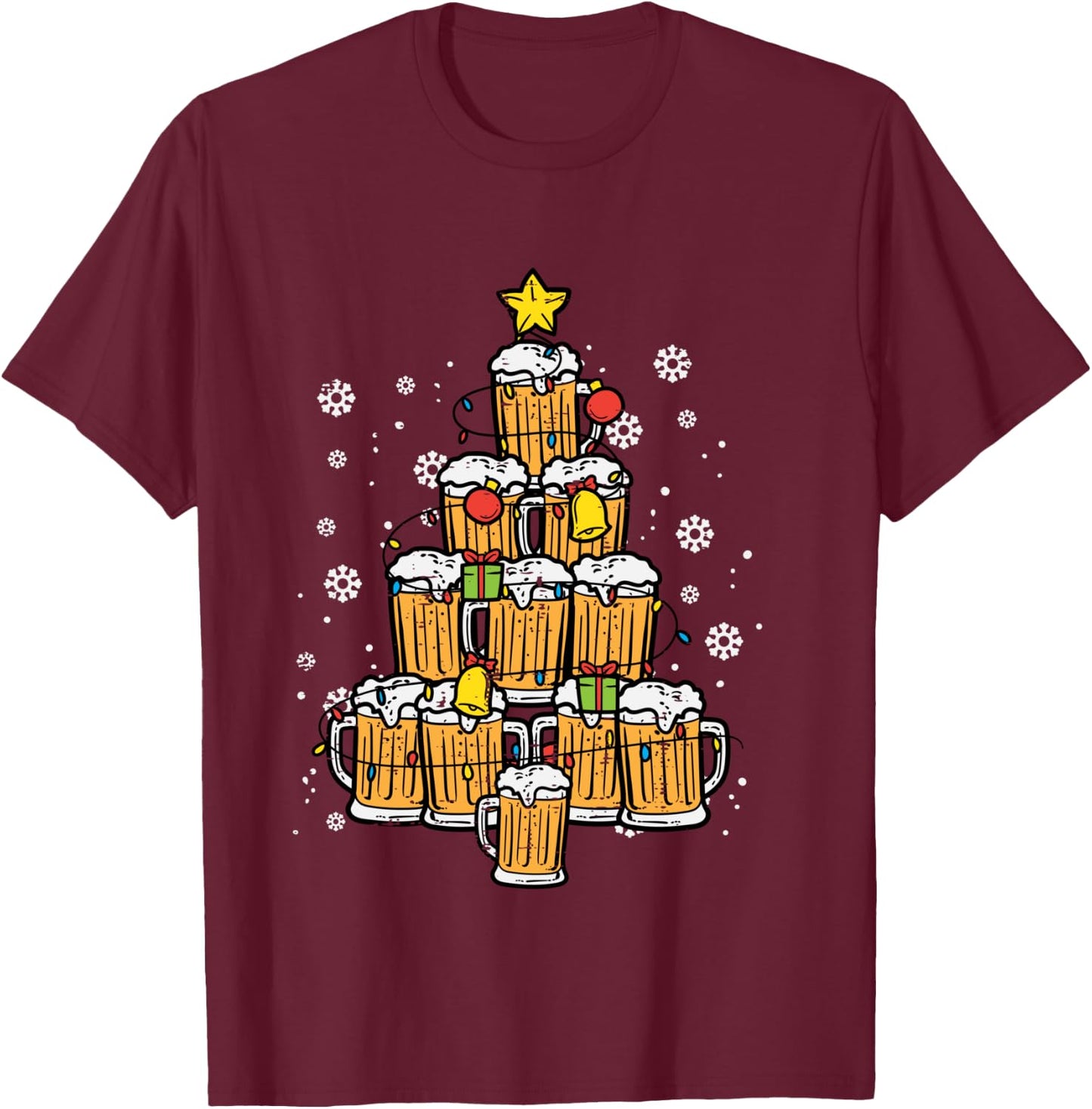 Beer Christmas Tree Xmas Pajamas PJs Brew Dad Men T-Shirt - T-Shirt | Maroon