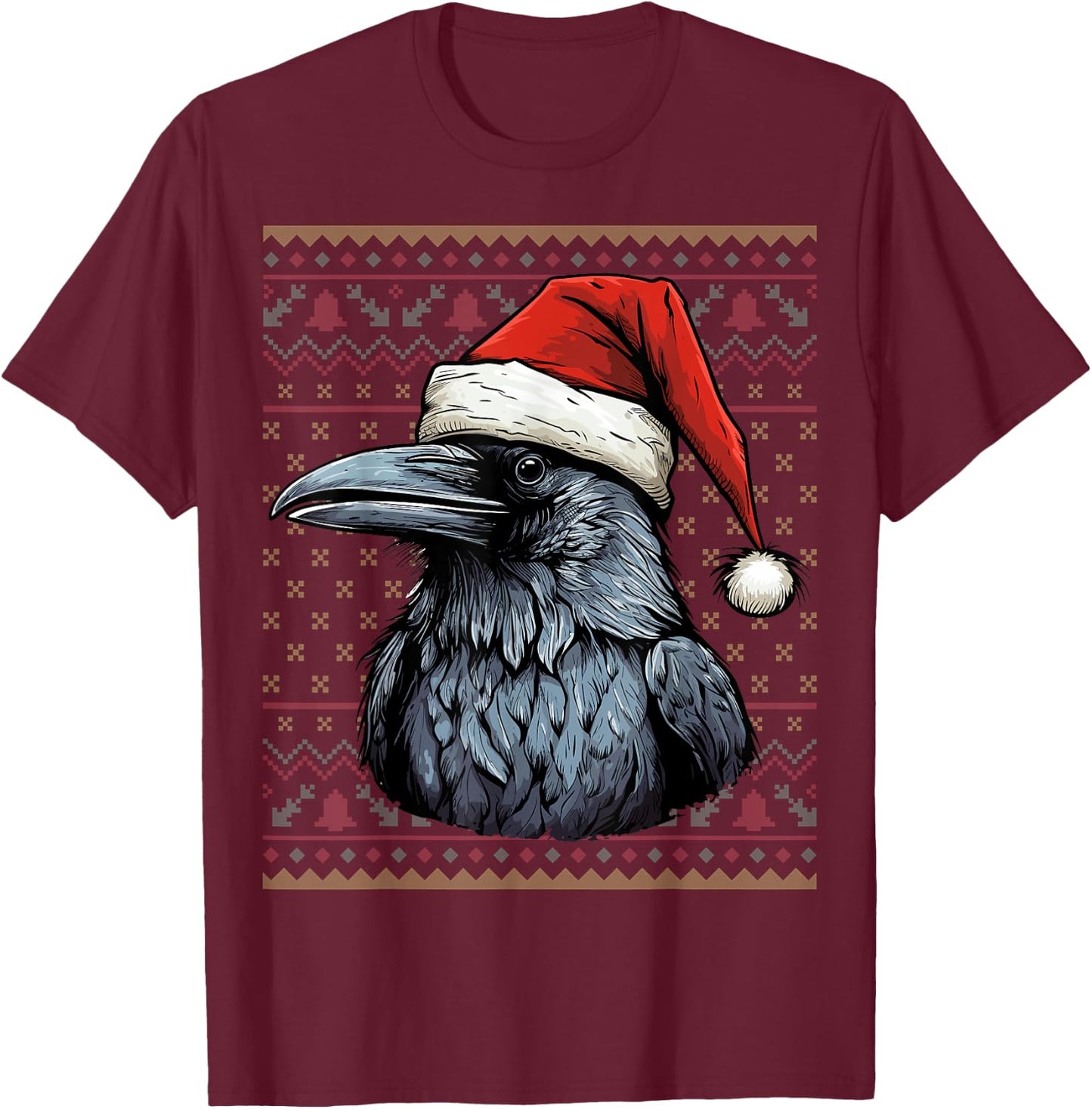 Crow Lover Santa Hat Xmas Holiday Ugly Crow Christmas T-Shirt - T-Shirt | Maroon