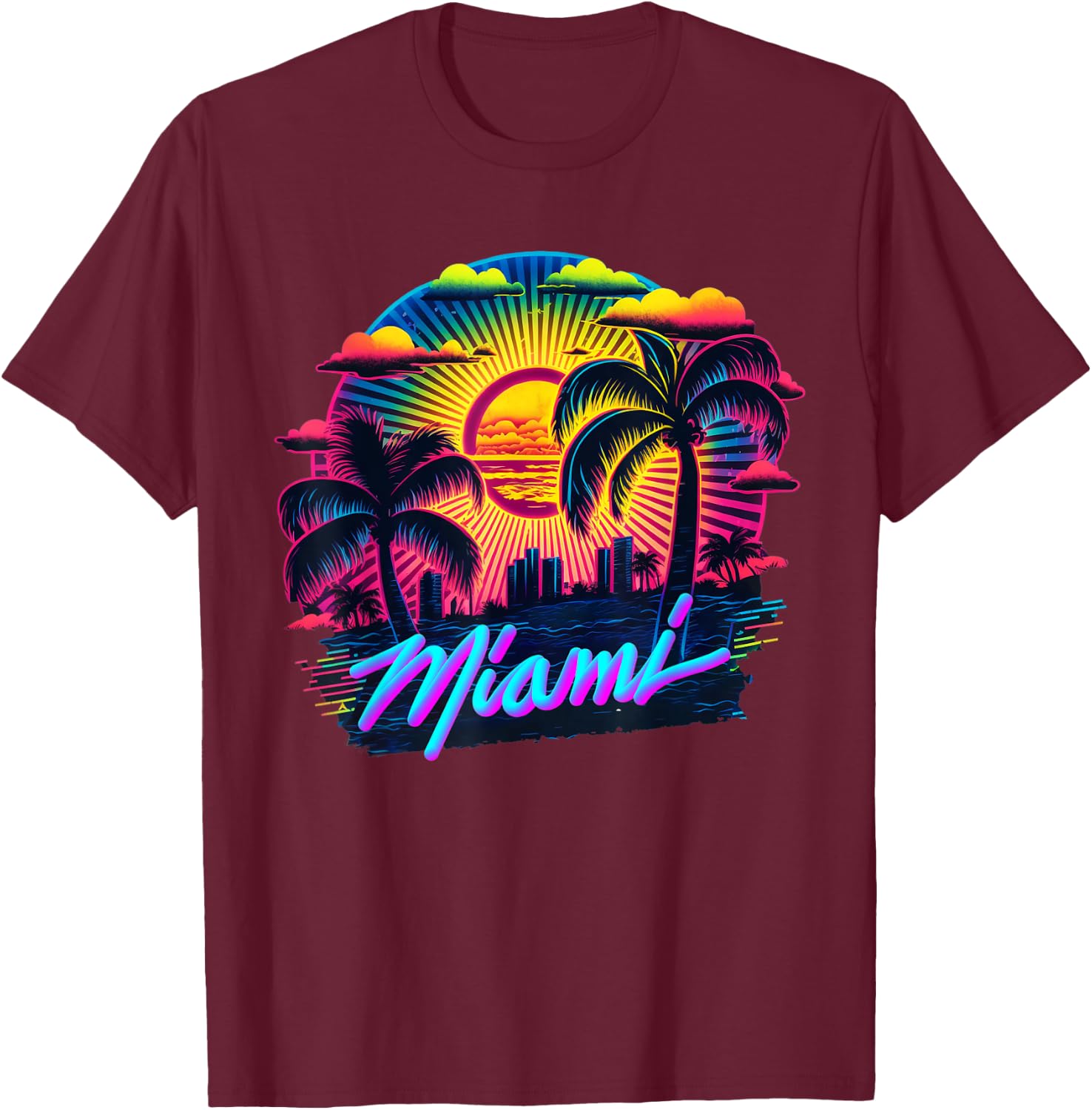 Miami Men Florida Vibrant Colorful Miami Souvenir T-Shirt - T-Shirt | Maroon
