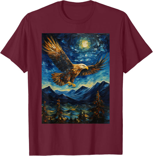 Eagle Starry Night Van Gogh Style Graphic T-Shirt - T-Shirt | Maroon