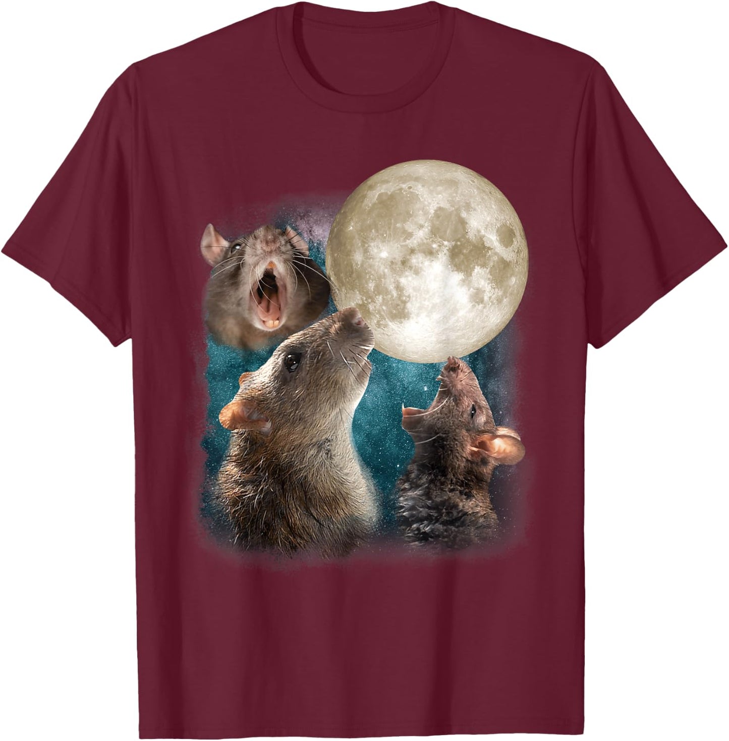 Three Rats Howl At Moon 3 Wolfs Funny Parody Rat Lovers T-Shirt - T-Shirt | Maroon
