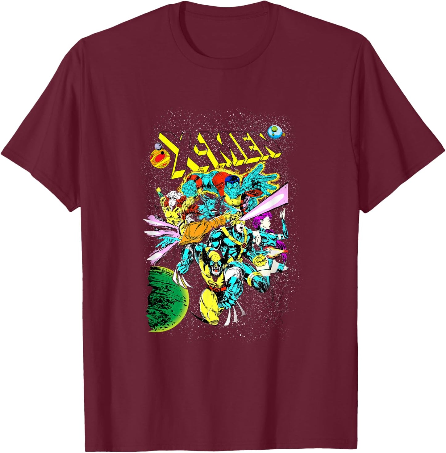 Marvel X-Men Battle in Space Vintage Comic Book Cover T-Shirt - T-Shirt | Maroon