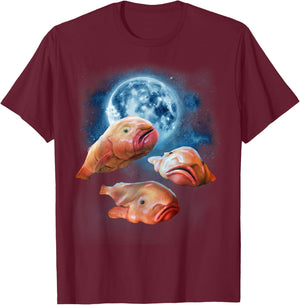 Funny Blobfish Shirt - Blobfish Howling at the Moon T-Shirt - T-Shirt | Maroon
