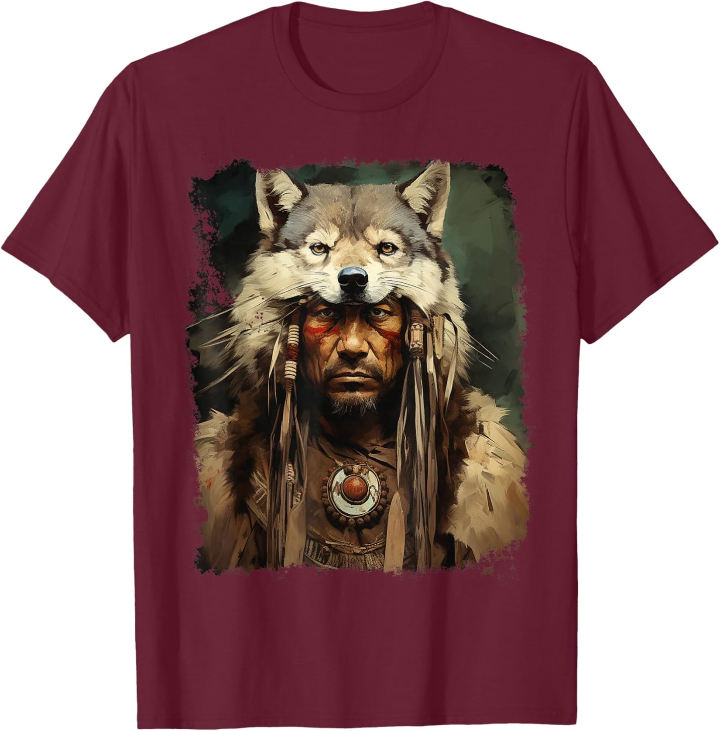Wolf Native American Men T-Shirt - T-Shirt | Maroon
