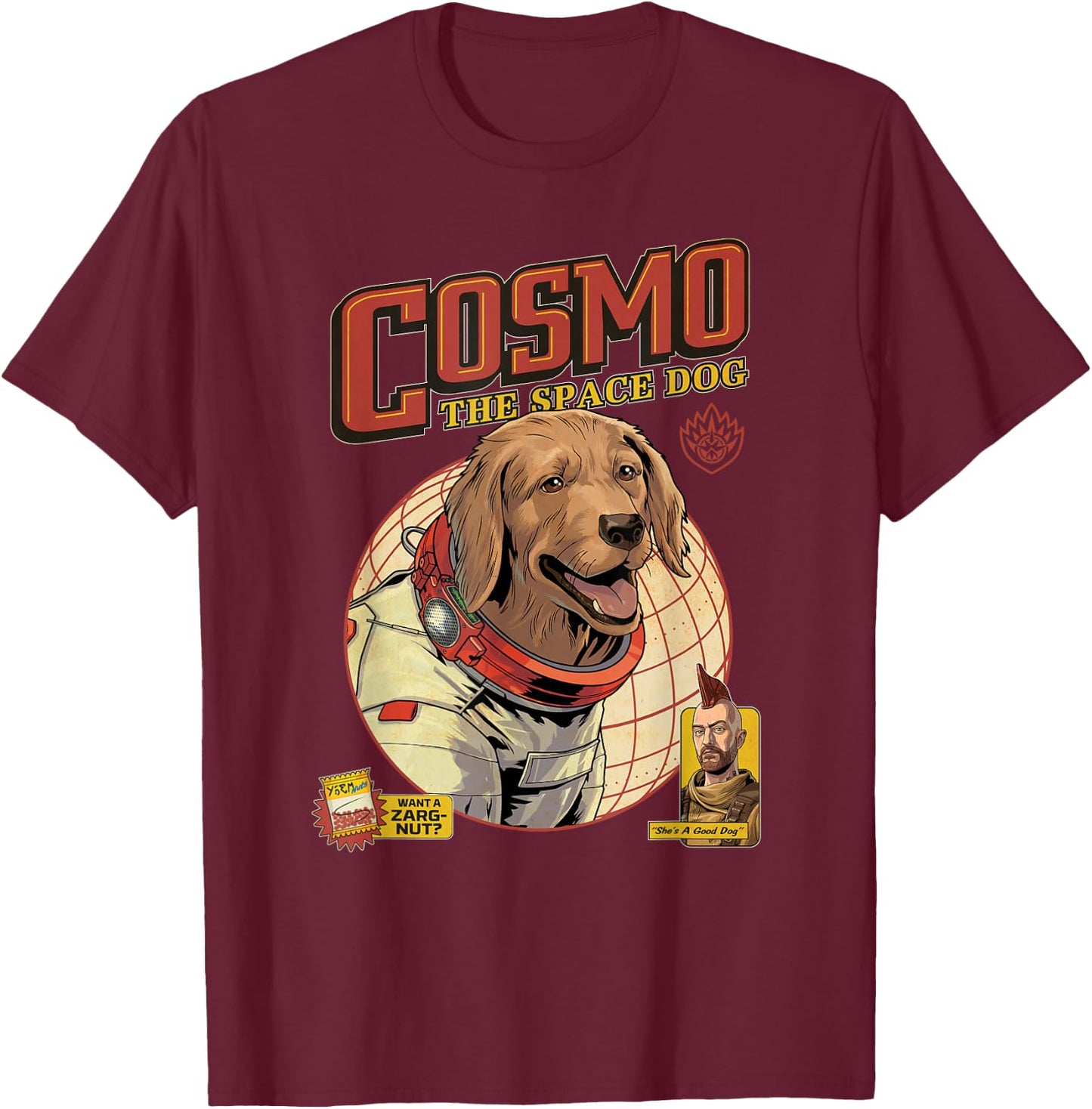 Marvel Guardians of The Galaxy Volume 3 Cosmo The Space Dog T-Shirt - T-Shirt | Maroon