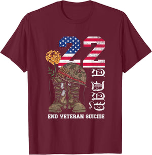 Veteran 22 A Day Take Their Lives End Veteran Suicide T-Shirt - T-Shirt | Maroon