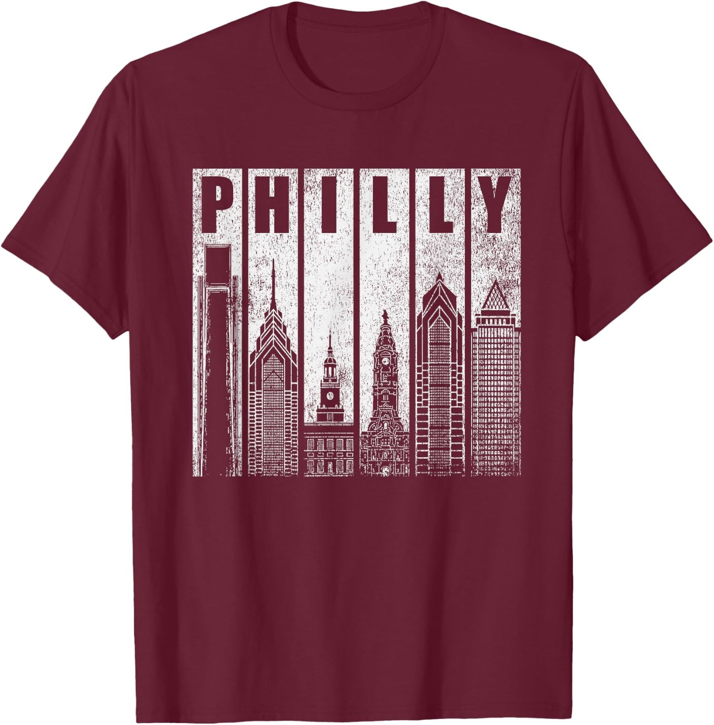 Philly Retro Philadelphia Skyline Philly City Distressed T-Shirt - T-Shirt | Maroon