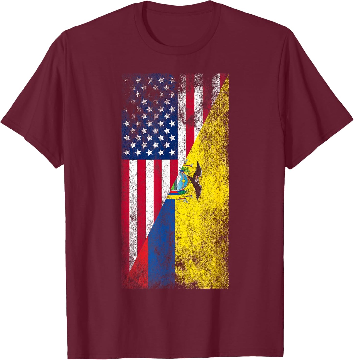 USA & Ecuador Flags - United States of America, Ecuadorian T-Shirt - T-Shirt | Maroon
