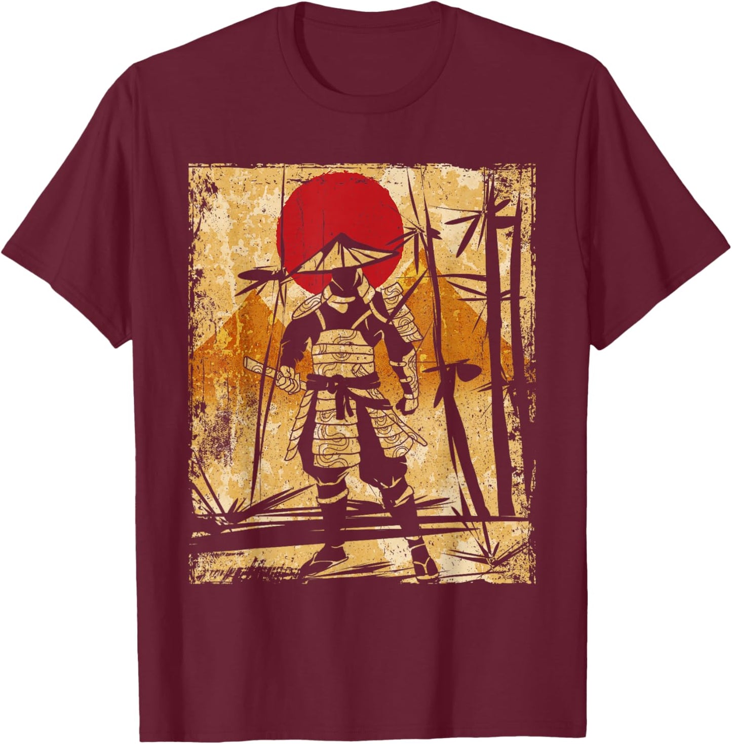 Samurai Japanese Art Vintage Fighter Retro T-Shirt - T-Shirt | Maroon