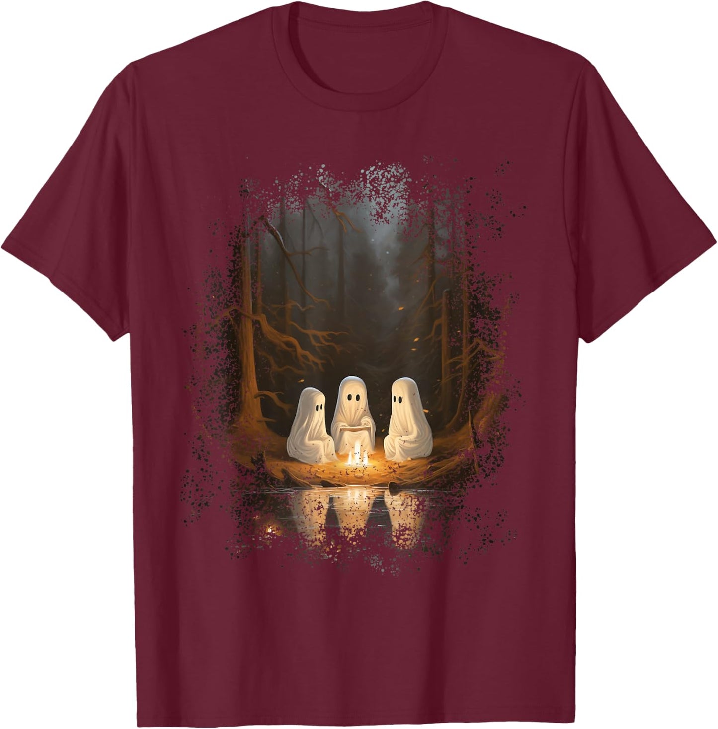 Vintage Ghost Campfire Camping Gothic Halloween T-Shirt - T-Shirt | Maroon