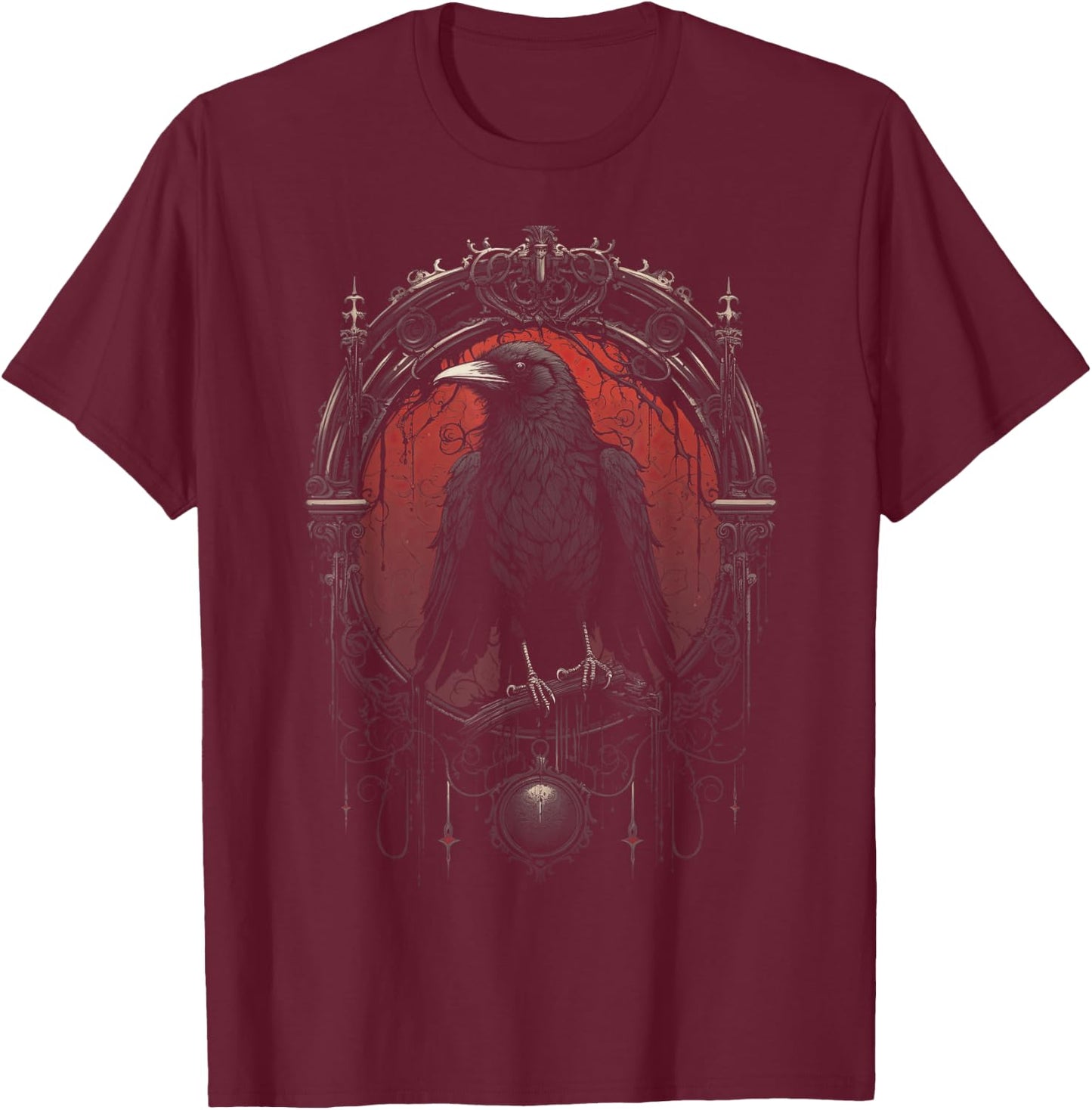 Crow Bird Dark Mystic Nordic Raven Black Gothic Occult Viking Witchcraft T-Shirt - T-Shirt | Maroon