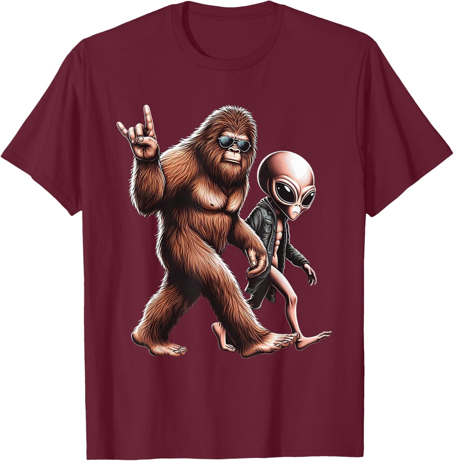 Bigfoot Sasquatch Rock And Roll Dads Funny BigFoot Aliens T-Shirt - T-Shirt | Maroon