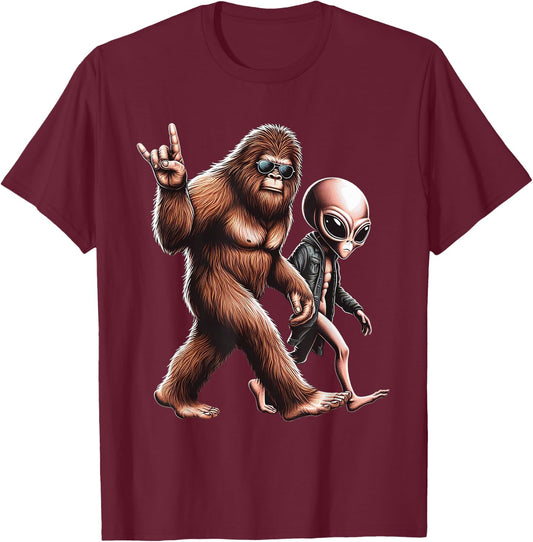 Bigfoot Sasquatch Rock And Roll Dads Funny BigFoot Aliens T-Shirt - T-Shirt | Maroon
