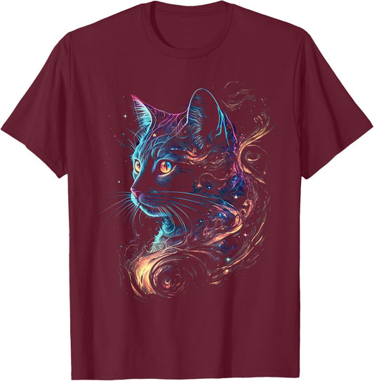 Cat in The Galaxy and Space Kitten Cat Head T-Shirt - T-Shirt | Maroon
