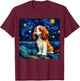 Surreal Starry Night Cavalier King Charles Spaniel Dog T-Shirt - T-Shirt | Maroon