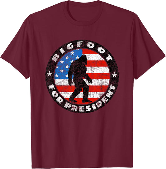 Bigfoot For President - Vintage US Flag Sasquatch Silhouette T-Shirt - T-Shirt | Maroon