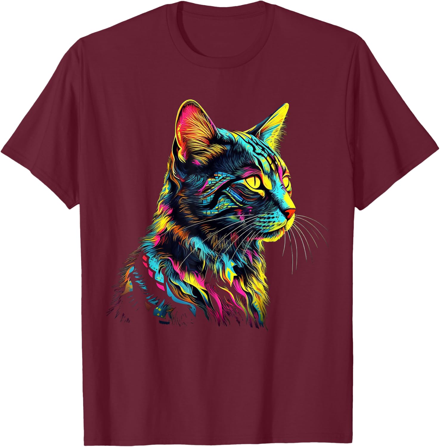 Colourful Art Cat Motif Animal Cat Men Women Kids T-Shirt - T-Shirt | Maroon
