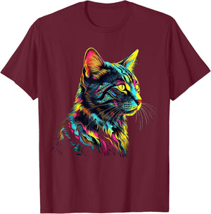Colourful Art Cat Motif Animal Cat Men Women Kids T-Shirt - T-Shirt | Maroon