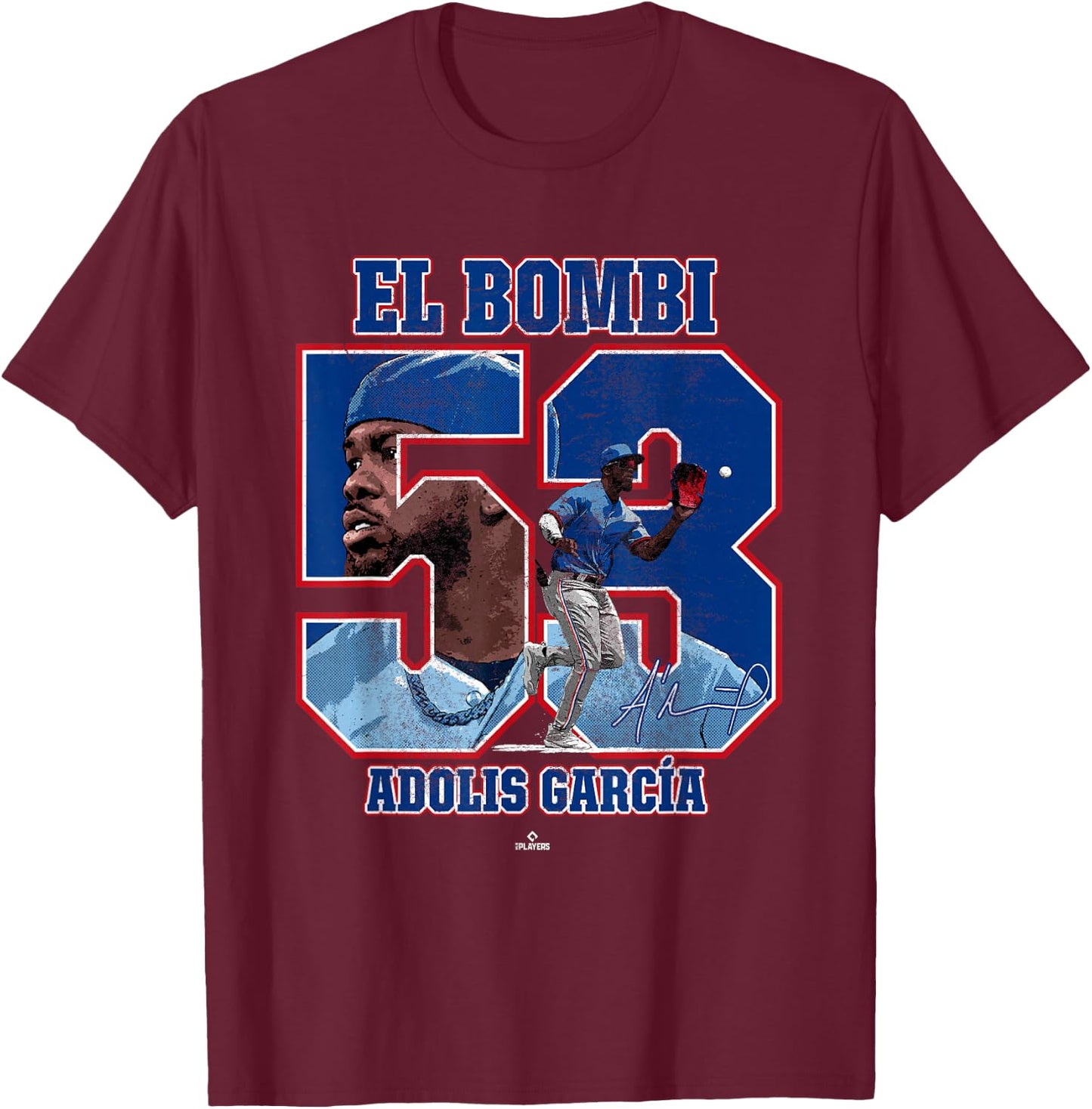 El Bombi Adolis Garcia Texas MLBPA T-Shirt - T-Shirt | Maroon
