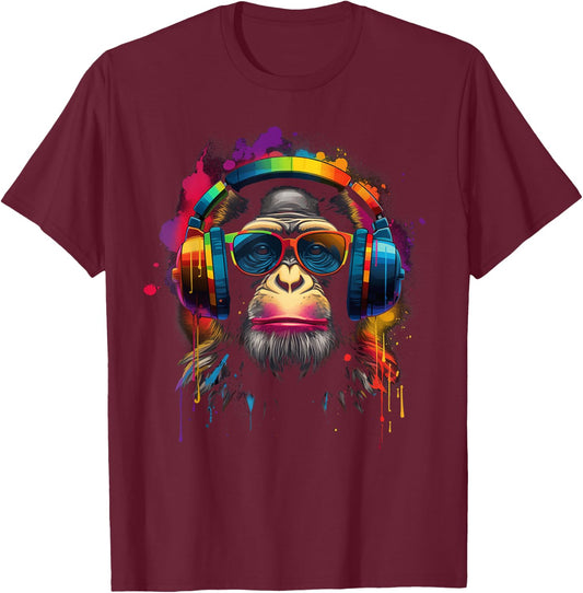 DJ Monkey with sunglasses and headphones funny DJ monkey T-Shirt - T-Shirt | Maroon