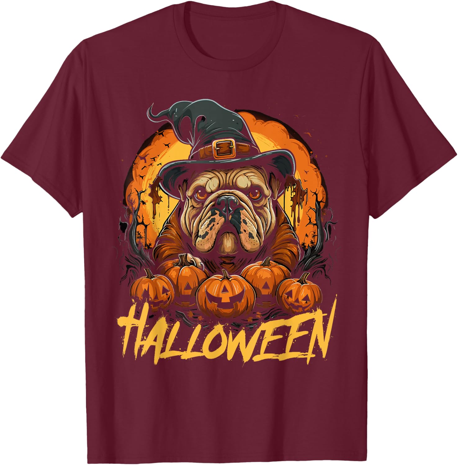 Cute Halloween English Bulldog Lover Childrens T-Shirt - T-Shirt | Maroon