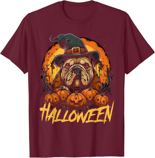 Cute Halloween English Bulldog Lover Childrens T-Shirt - T-Shirt | Maroon