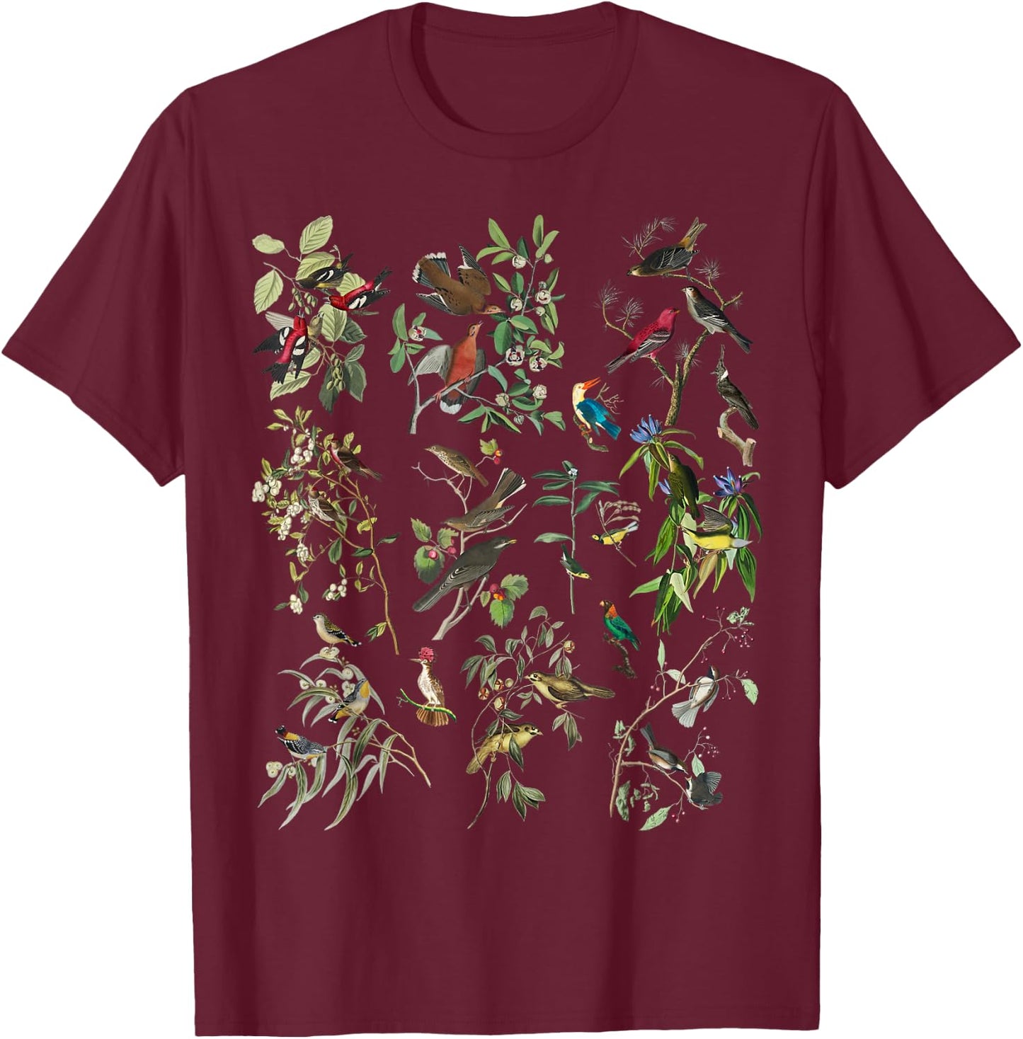 Bird Illustration Nature Birding Botanical Vintage Bird Art T-Shirt - T-Shirt | Maroon