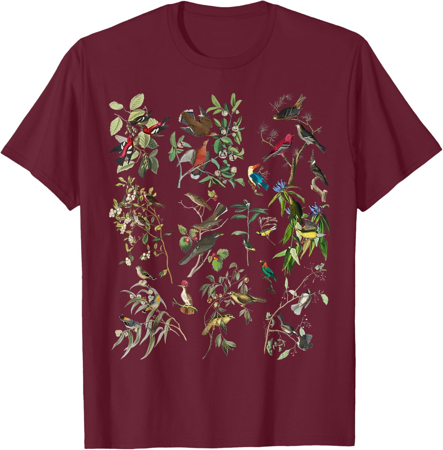 Bird Illustration Nature Birding Botanical Vintage Bird Art T-Shirt - T-Shirt | Maroon