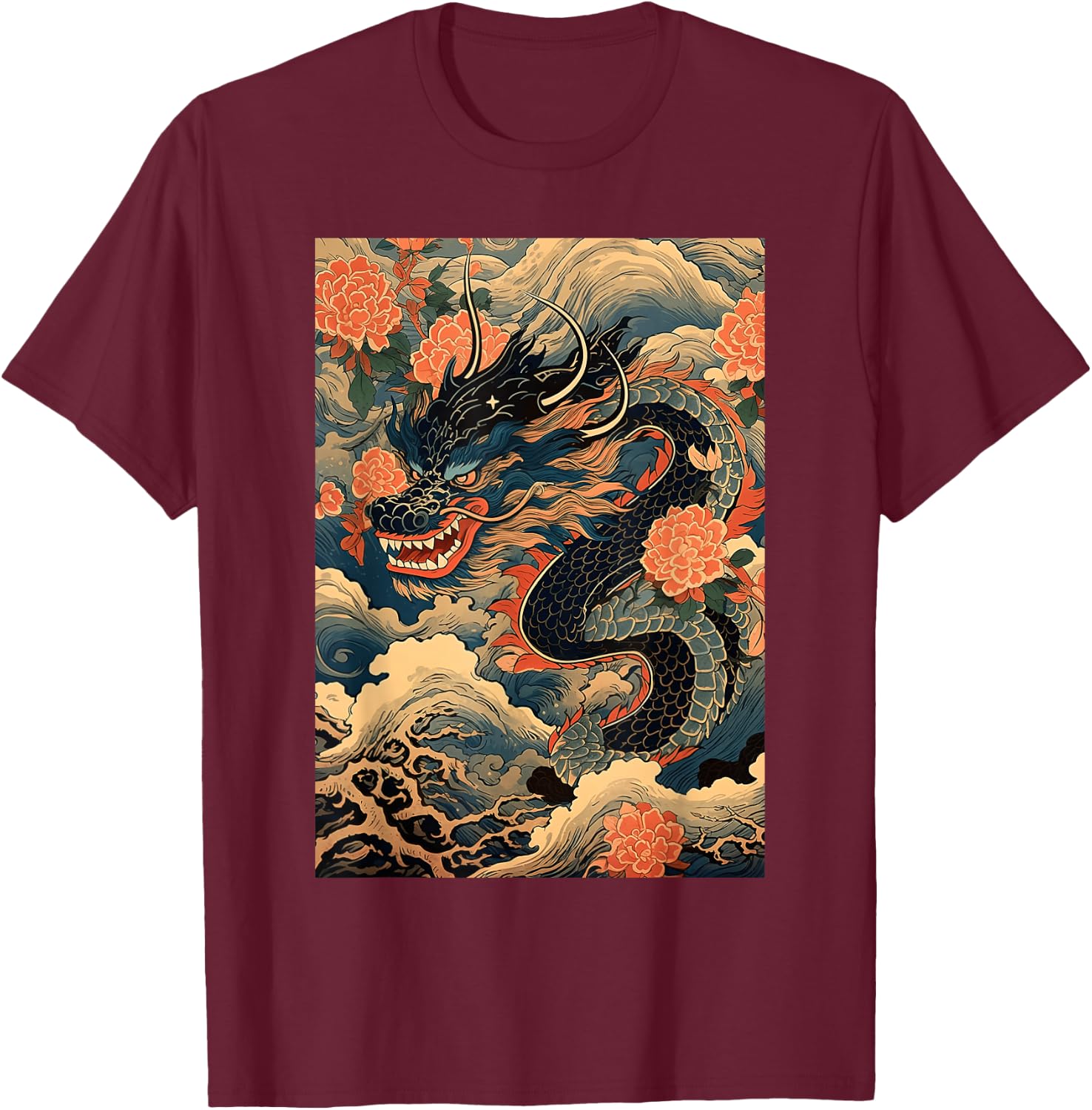 Vintage Dragon Japanese Graphic Art Retro Tattoo T-Shirt - T-Shirt | Maroon