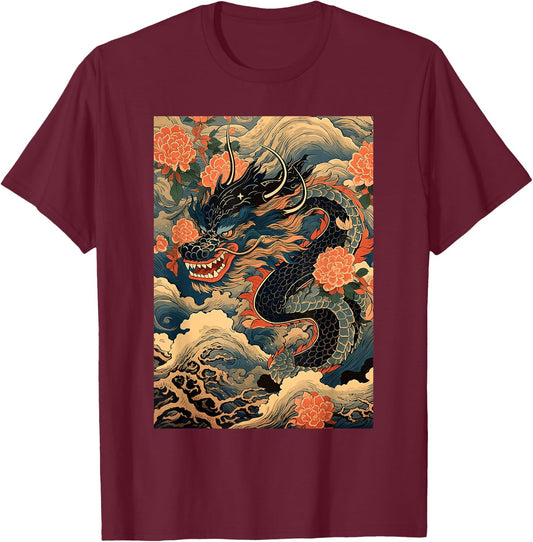Vintage Dragon Japanese Graphic Art Retro Tattoo T-Shirt - T-Shirt | Maroon