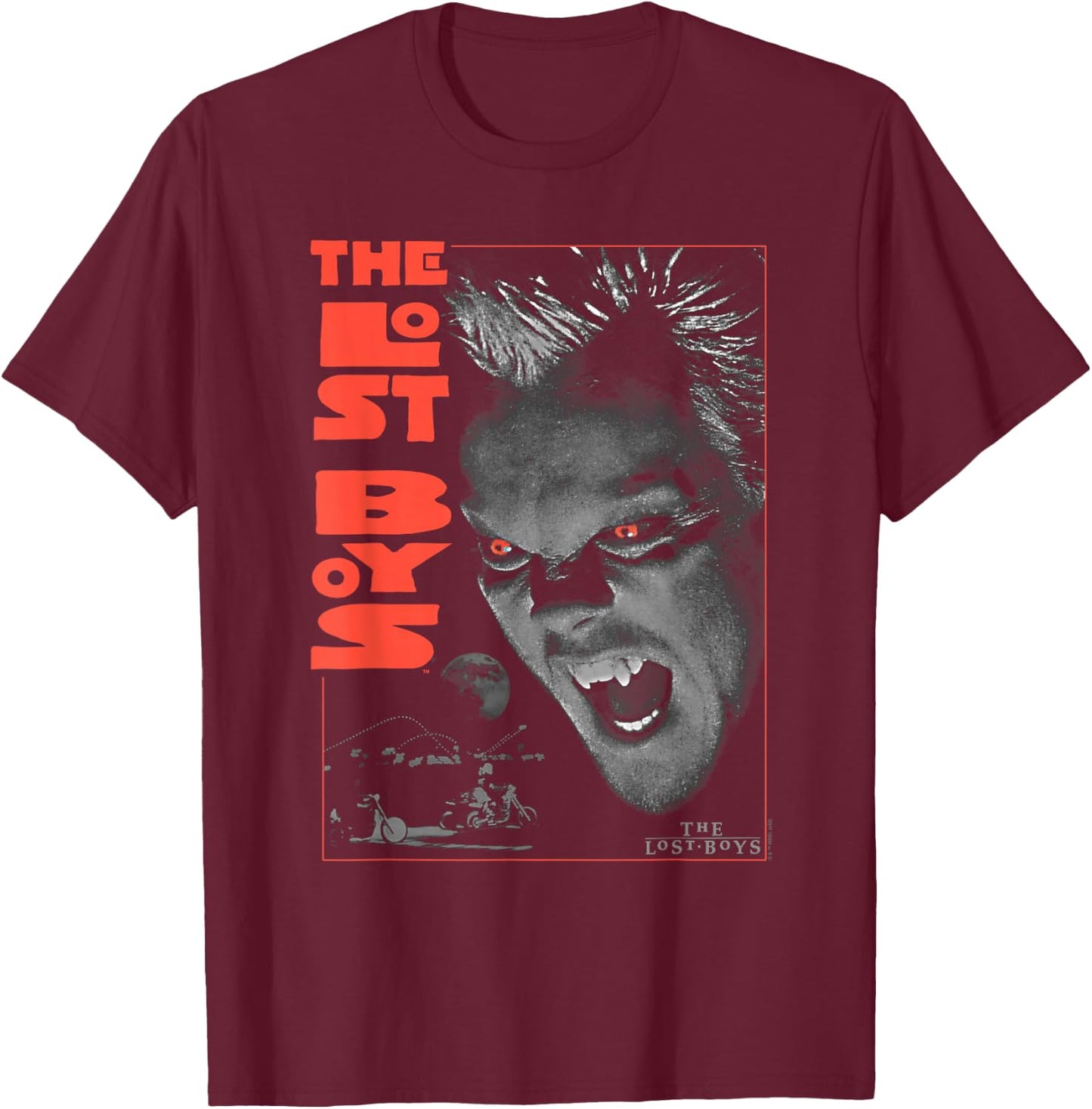 Warner Bros. The Lost Boys Fun to Be a Vampire Poster - Boys, Horror Enthusiasts, Halloween Lovers - Black - - Short Sleeve - Small T-Shirt - T-Shirt | Maroon