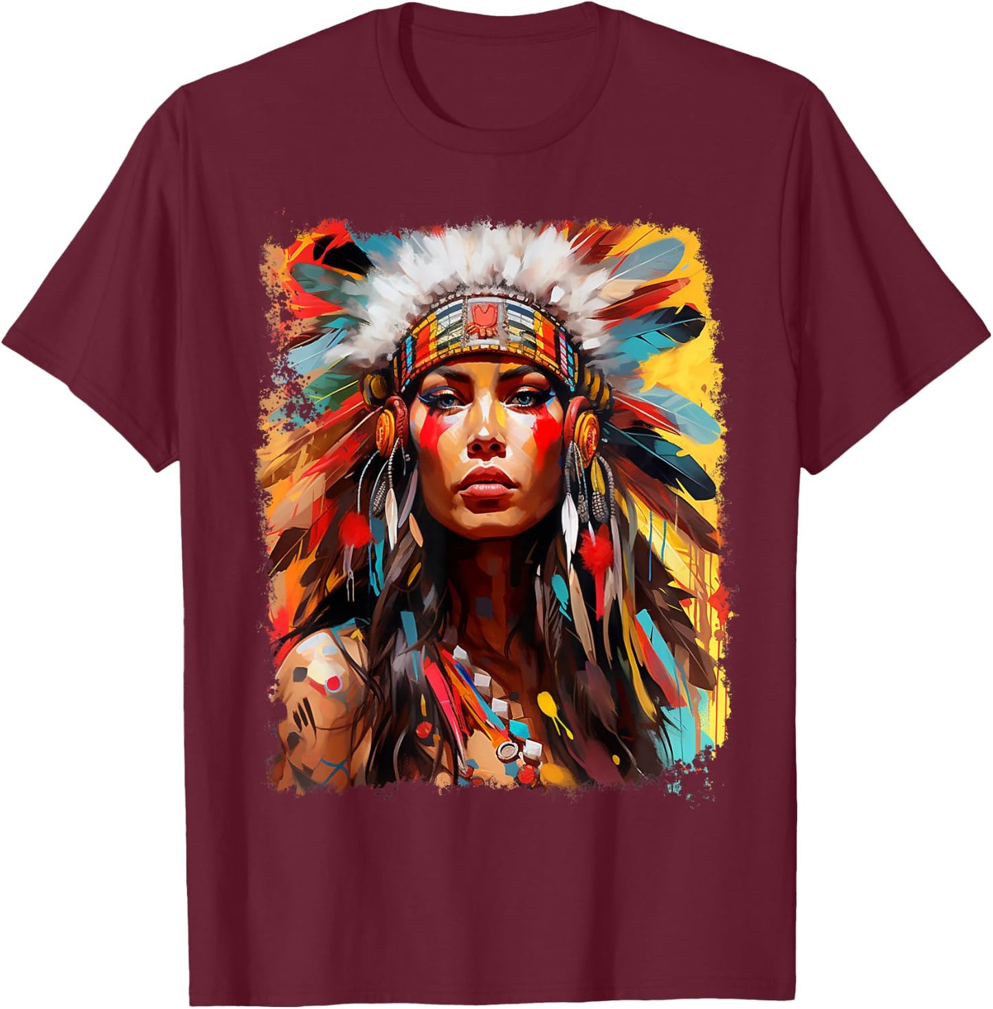 Native Indian Female T-Shirt - T-Shirt | Maroon