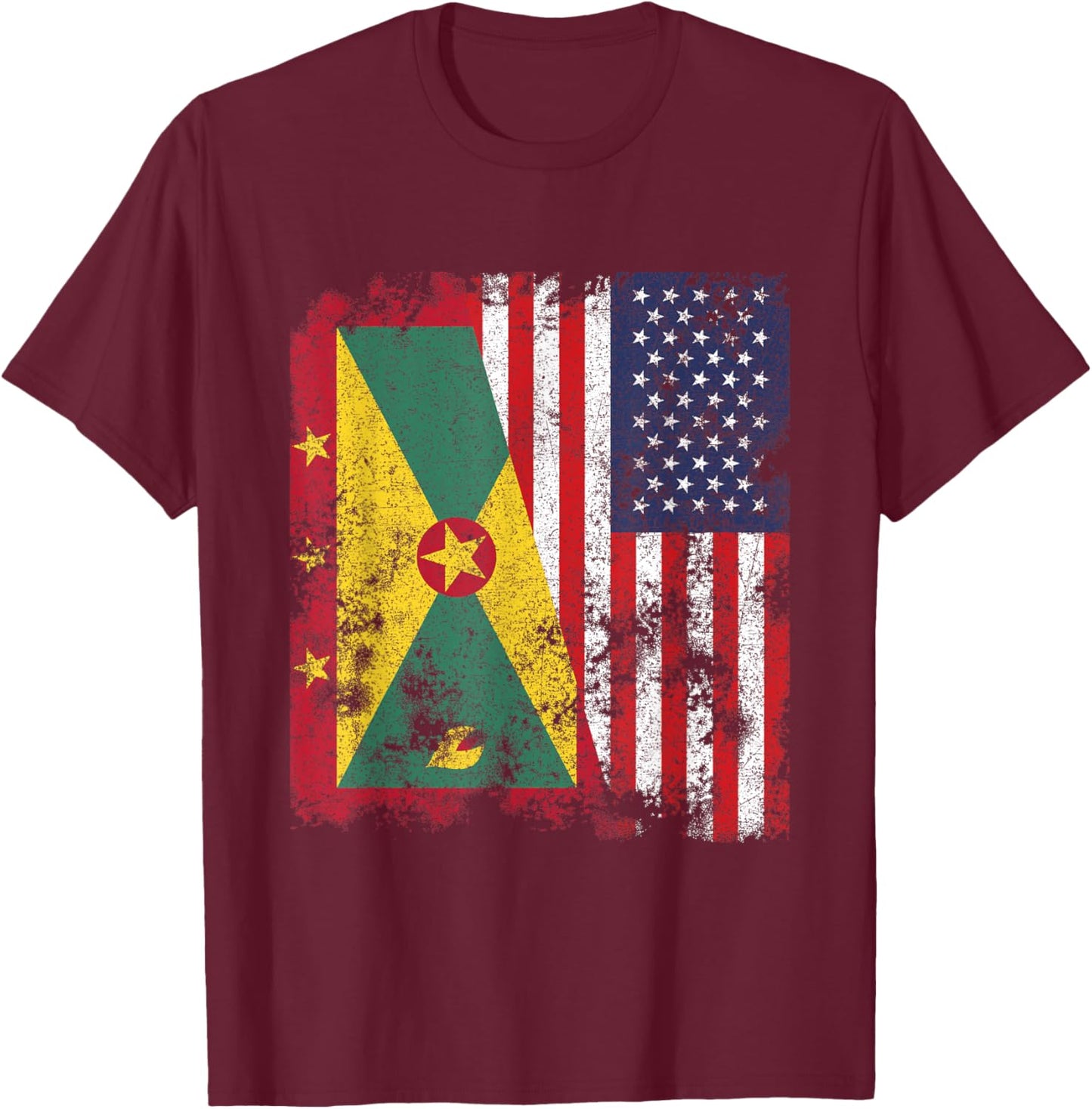 Grenada USA Flag Distressed - Half American T-Shirt - T-Shirt | Maroon